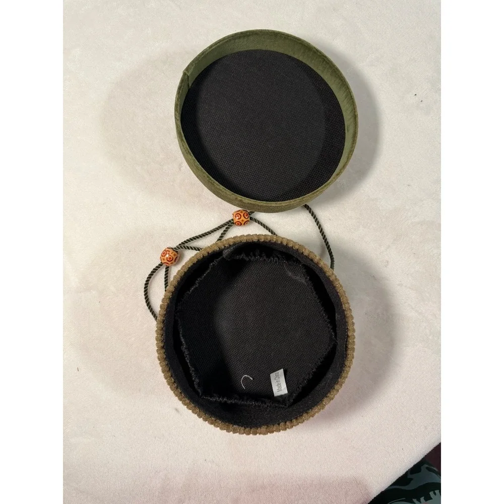 Vintage Style Hat Shaped Trinket Box Green Velvet Corduroy Jewelry Storage Case